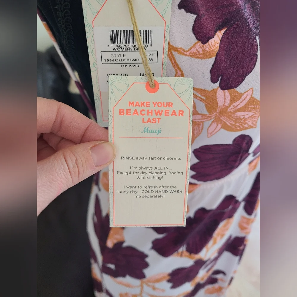 Maaji‎ Floral Print Strappy Back Maxi Dress Swimsuit Cover Size M Boho Chic NWT